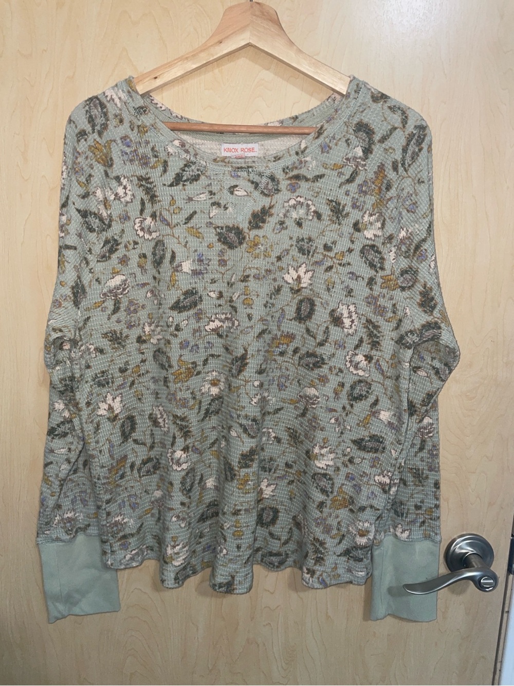 Knox Rose Sage Boho Floral Waffle-Knit Long Sleeve Top XXL - Picture 3 of 10